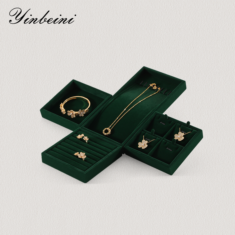 Yinbeini Professional Jewelry Display Tray High Grade Solid Wood and Microfiber Material for Window Display Counter Decoration P017