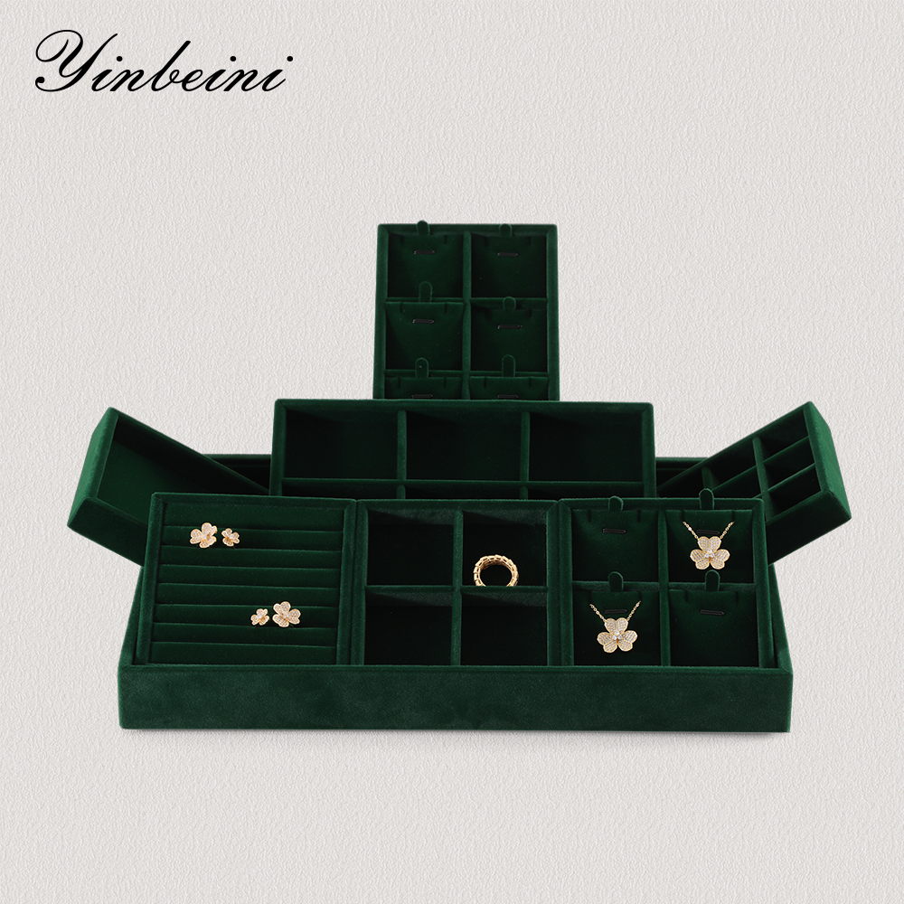 Yinbeini Professional Jewelry Display Tray High Grade Solid Wood and Microfiber Material for Window Display Counter Decoration P017