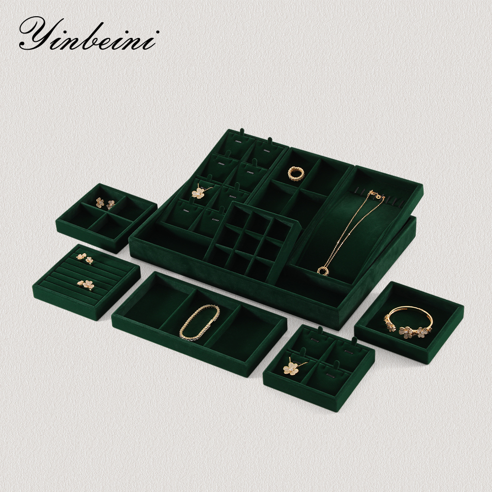 Yinbeini Professional Jewelry Display Tray High Grade Solid Wood and Microfiber Material for Window Display Counter Decoration P017