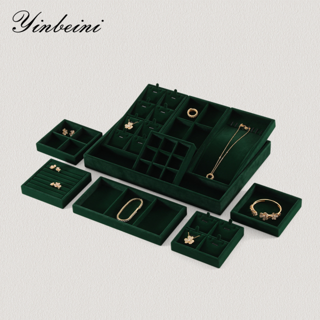 Yinbeini Professional Jewelry Display Tray High Grade Solid Wood and Microfiber Material for Window Display Counter Decoration P017