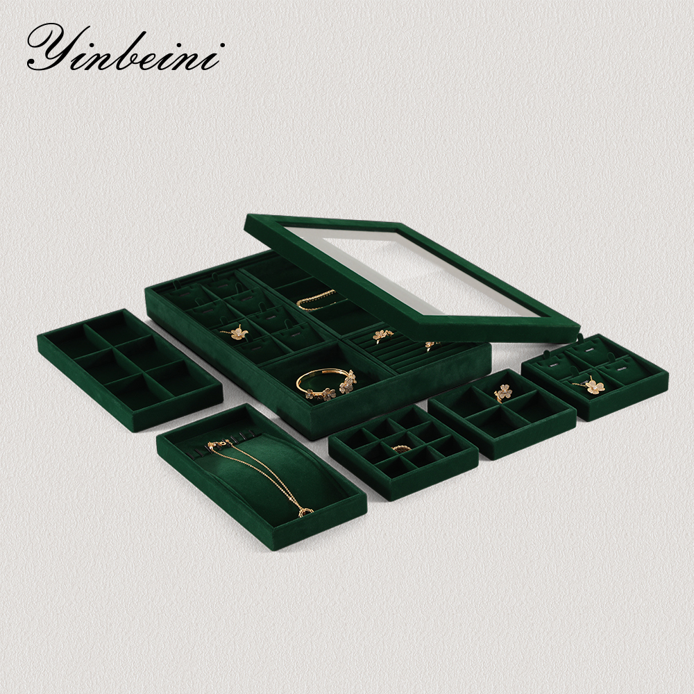 Yinbeini Professional Jewelry Display Tray High Grade Solid Wood and Microfiber Material for Window Display Counter Decoration P017