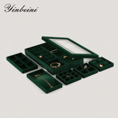 Yinbeini Professional Jewelry Display Tray High Grade Solid Wood and Microfiber Material for Window Display Counter Decoration P017