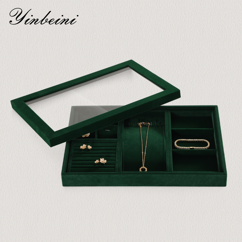 Yinbeini Professional Jewelry Display Tray High Grade Solid Wood and Microfiber Material for Window Display Counter Decoration P017