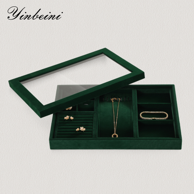 Yinbeini Professional Jewelry Display Tray High Grade Solid Wood and Microfiber Material for Window Display Counter Decoration P017