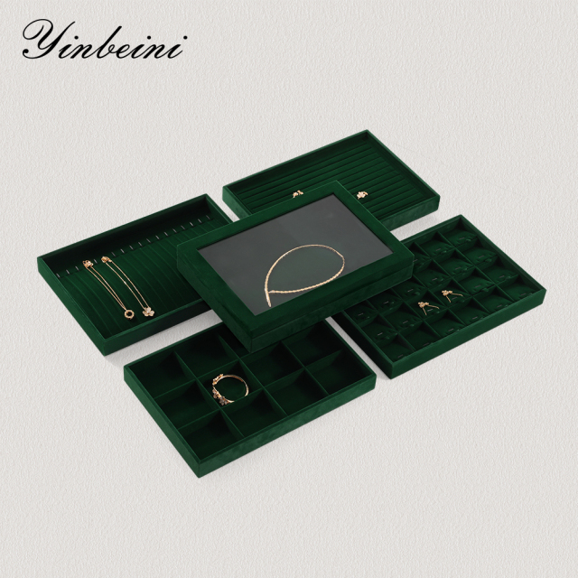 Yinbeini Professional Jewelry Display Tray High Grade Solid Wood and Microfiber Material for Window Display Counter Decoration P017