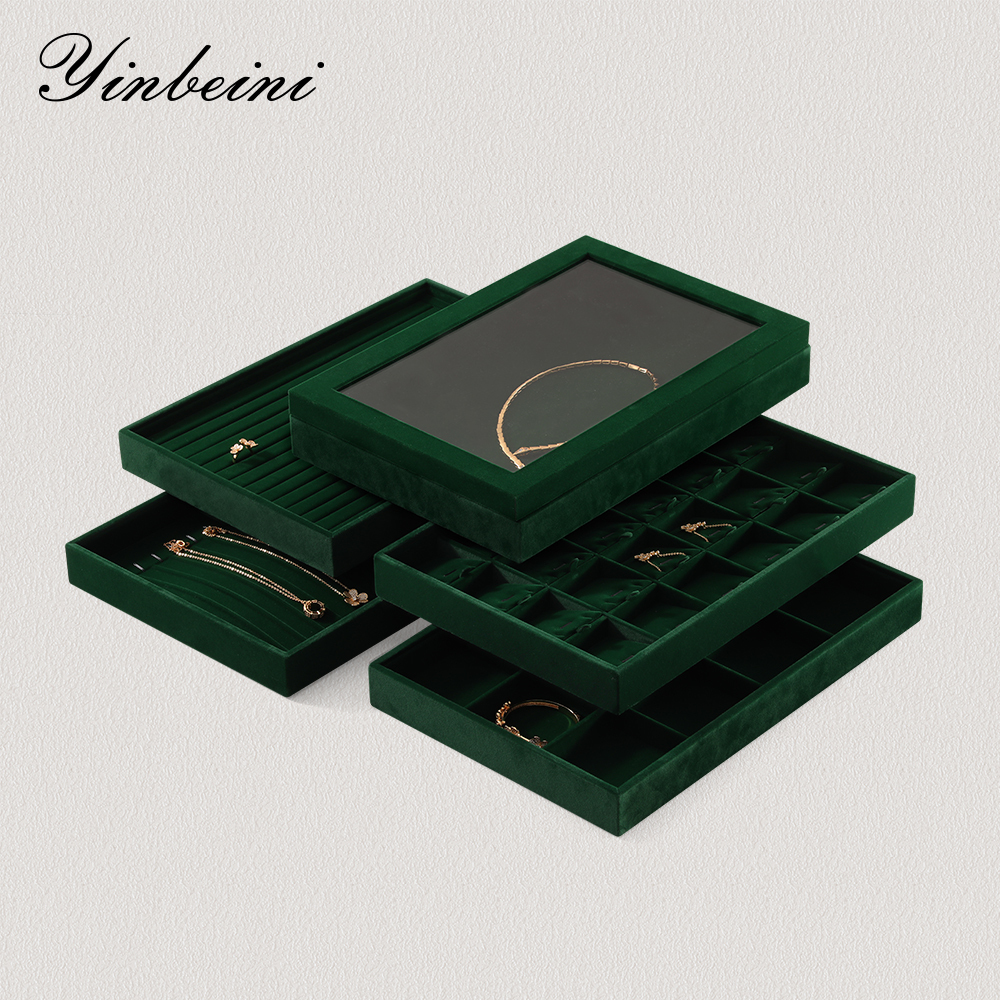 Yinbeini Professional Jewelry Display Tray High Grade Solid Wood and Microfiber Material for Window Display Counter Decoration P017