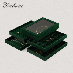 Yinbeini Professional Jewelry Display Tray High Grade Solid Wood and Microfiber Material for Window Display Counter Decoration P017