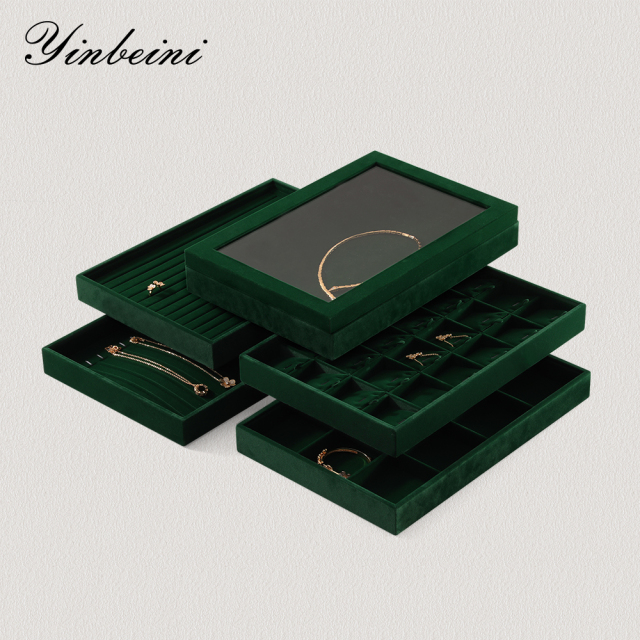 Yinbeini Professional Jewelry Display Tray High Grade Solid Wood and Microfiber Material for Window Display Counter Decoration P017
