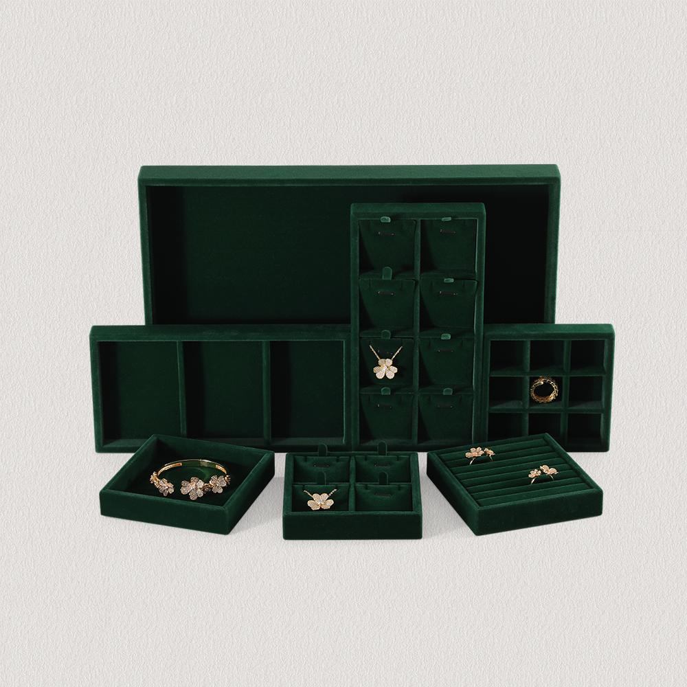Yinbeini Professional Jewelry Display Tray High Grade Solid Wood and Microfiber Material for Window Display Counter Decoration P017