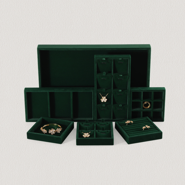 Yinbeini Professional Jewelry Display Tray High Grade Solid Wood and Microfiber Material for Window Display Counter Decoration P017