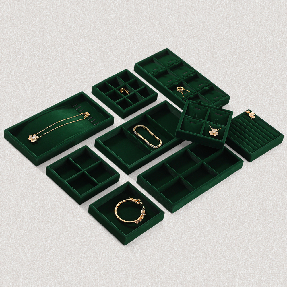 Yinbeini Professional Jewelry Display Tray High Grade Solid Wood and Microfiber Material for Window Display Counter Decoration P017