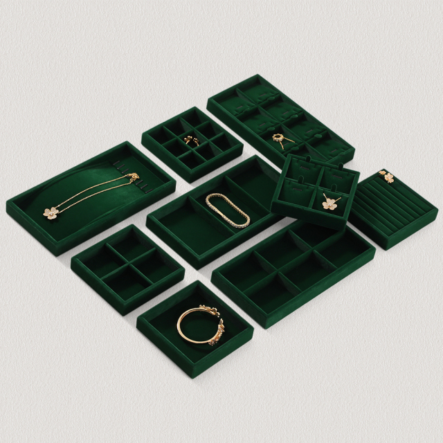 Yinbeini Professional Jewelry Display Tray High Grade Solid Wood and Microfiber Material for Window Display Counter Decoration P017