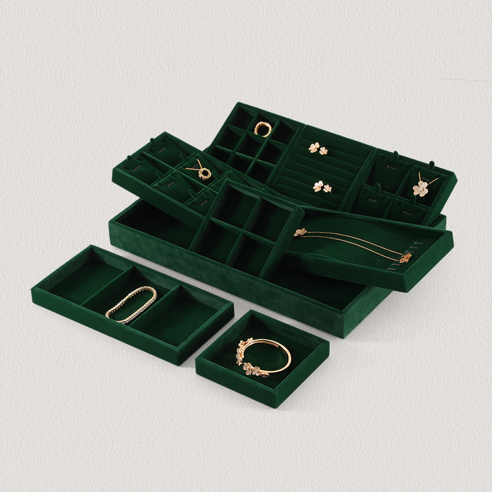 Yinbeini Professional Jewelry Display Tray High Grade Solid Wood and Microfiber Material for Window Display Counter Decoration P017