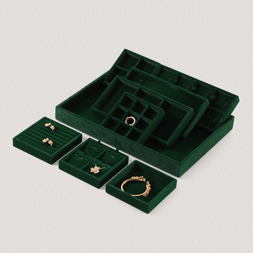 Yinbeini Professional Jewelry Display Tray High Grade Solid Wood and Microfiber Material for Window Display Counter Decoration P017