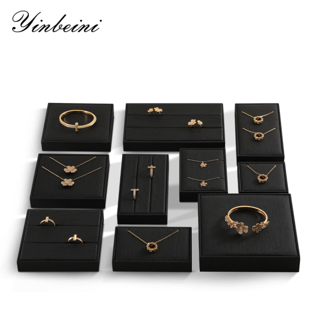 Yinbeini Necklace Ring Bracelet Display Holder PU Leather Jewel Display Set Jewelry Accessories Storage Organizer P018