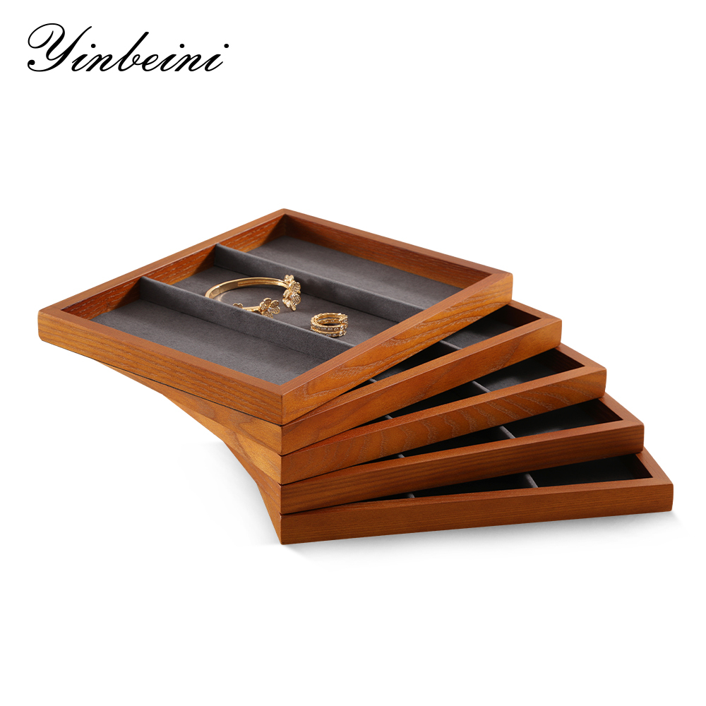 Yinbeini Jewelry tray storage solid wood yellow wood bracelet earrings ring bracelet necklace display tray jewelry display wooden tray P026