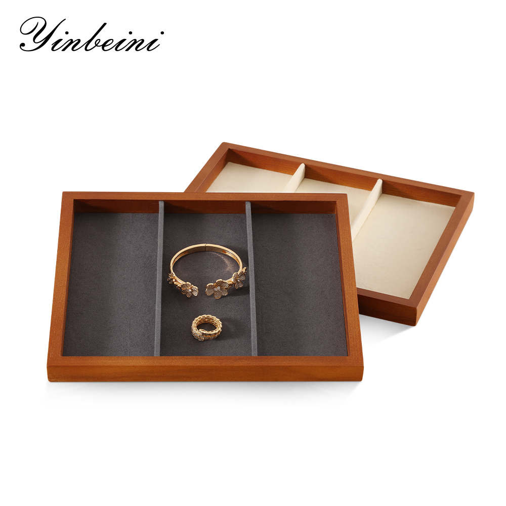 Yinbeini Jewelry tray storage solid wood yellow wood bracelet earrings ring bracelet necklace display tray jewelry display wooden tray P026