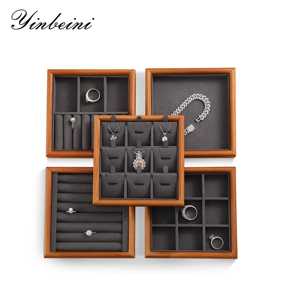 Yinbeini Jewelry storage tray jewelry display pallet empty ring tray pendant tray bracelet bracelet arc solid wood jewelry display tray P027