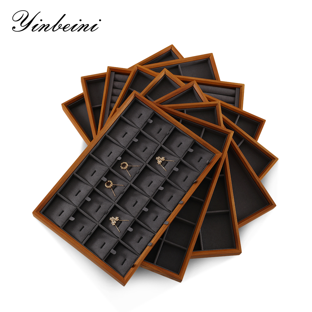 Yinbeini Jewelry storage tray jewelry display pallet empty ring tray pendant tray bracelet bracelet inner oblique solid wood jewelry display tray P028