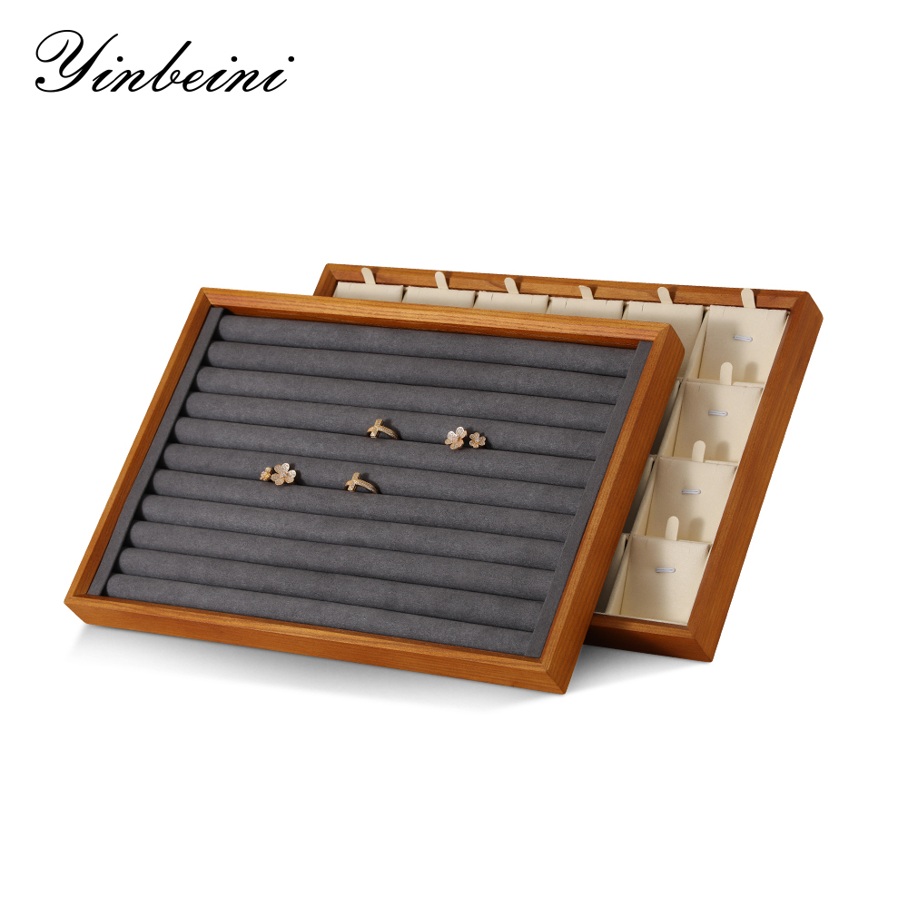 Yinbeini Jewelry storage tray jewelry display pallet empty ring tray pendant tray bracelet bracelet inner oblique solid wood jewelry display tray P028
