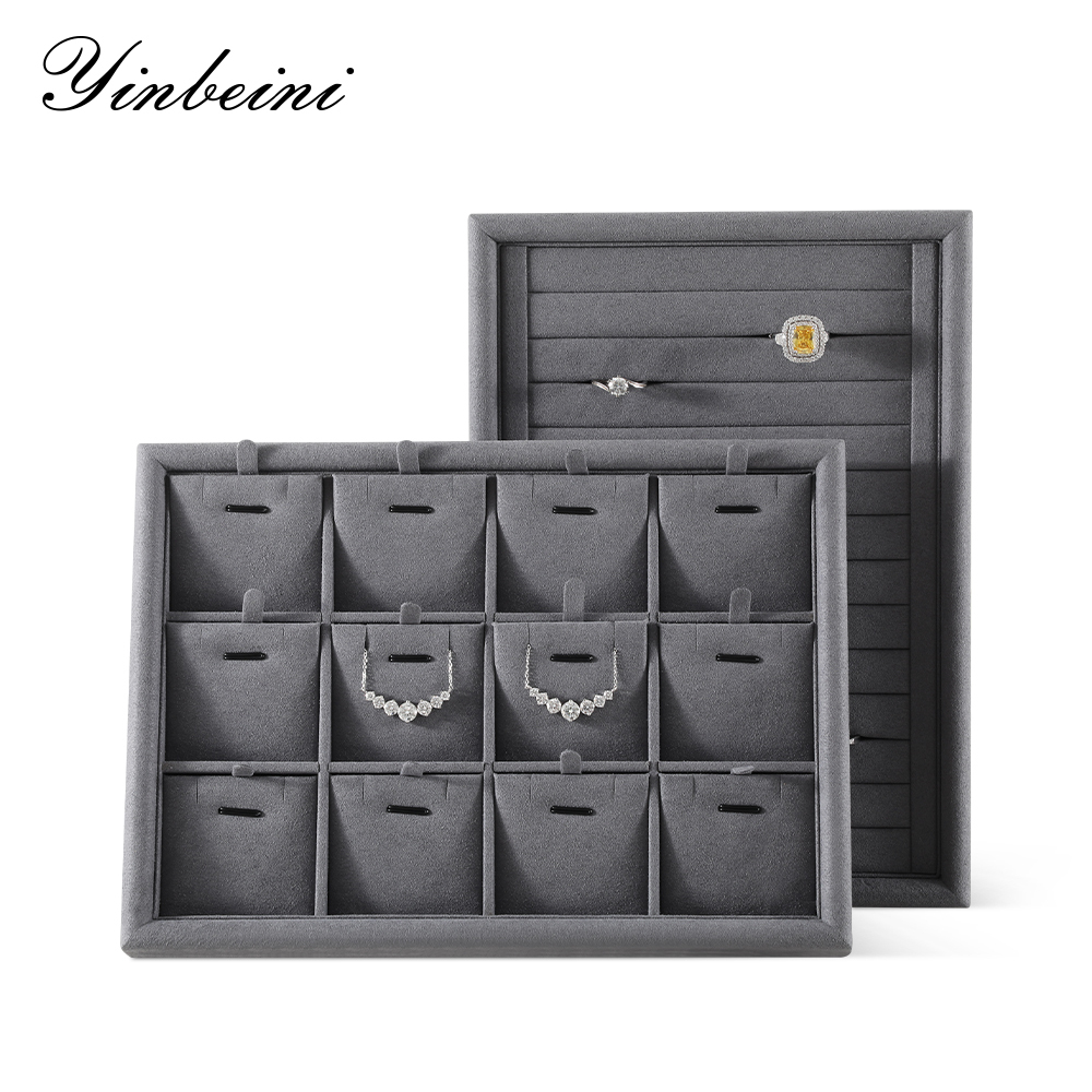 Yinbeini External right-angled surface arc Microfiber Jewelry Tray Ring Bracelet Earrings Necklace Multifunction Tray Jewelry Display Tray P046