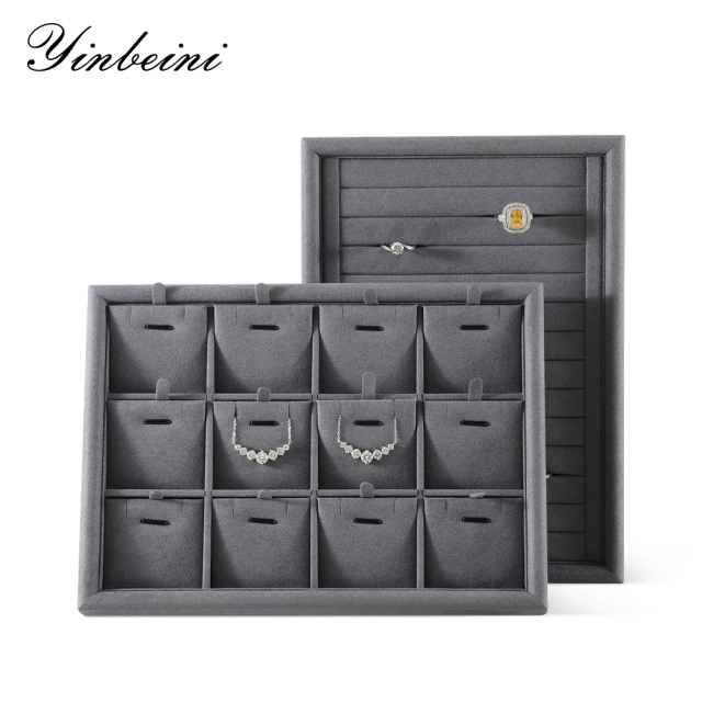 Yinbeini External right-angled surface arc Microfiber Jewelry Tray Ring Bracelet Earrings Necklace Multifunction Tray Jewelry Display Tray P046