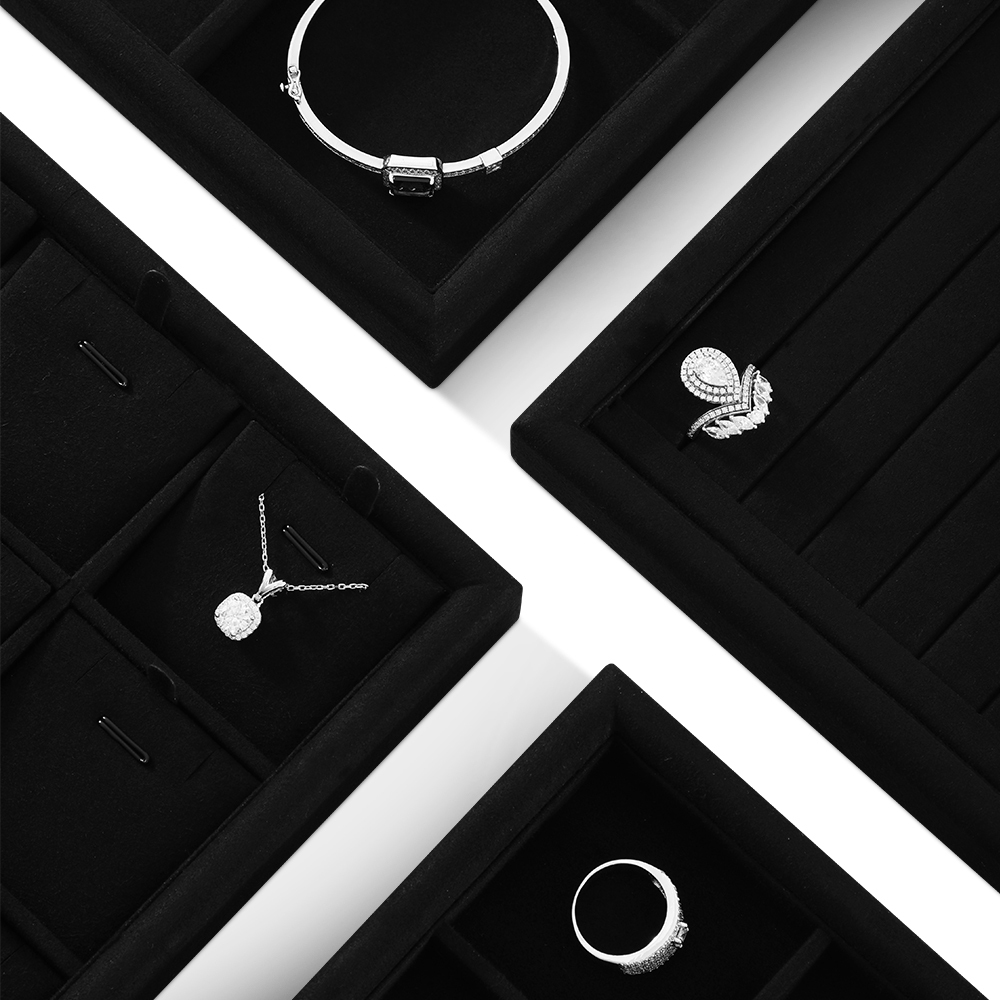 Yinbeini External right-angled surface arc Microfiber Jewelry Tray Ring Bracelet Earrings Necklace Multifunction Tray Jewelry Display Tray P046