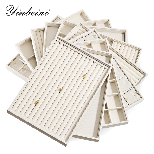 Yinbeini Linen Jewelry Showcase Tray Non Tarnish Surface for Gold Silver Gem Jewelry Perfect for Daily Collection Arrangement P062