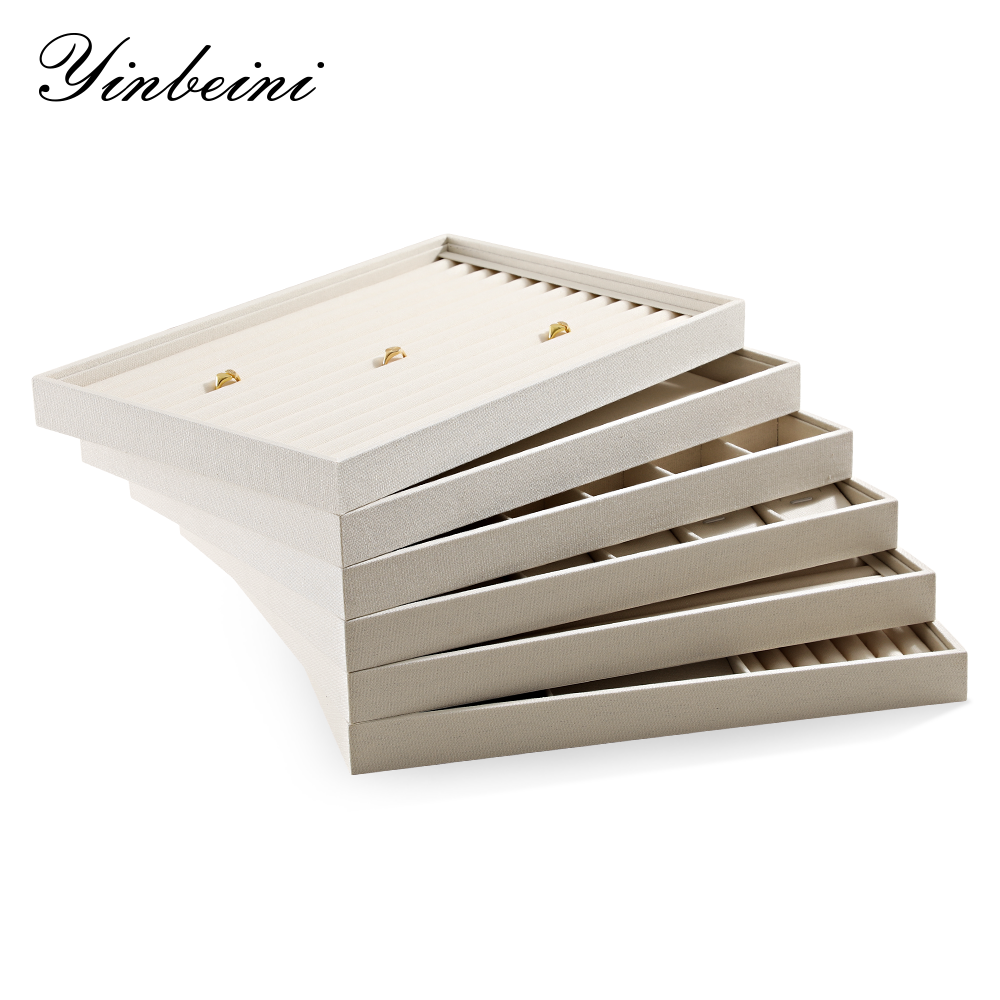 Yinbeini Linen Jewelry Showcase Tray Non Tarnish Surface for Gold Silver Gem Jewelry Perfect for Daily Collection Arrangement P062