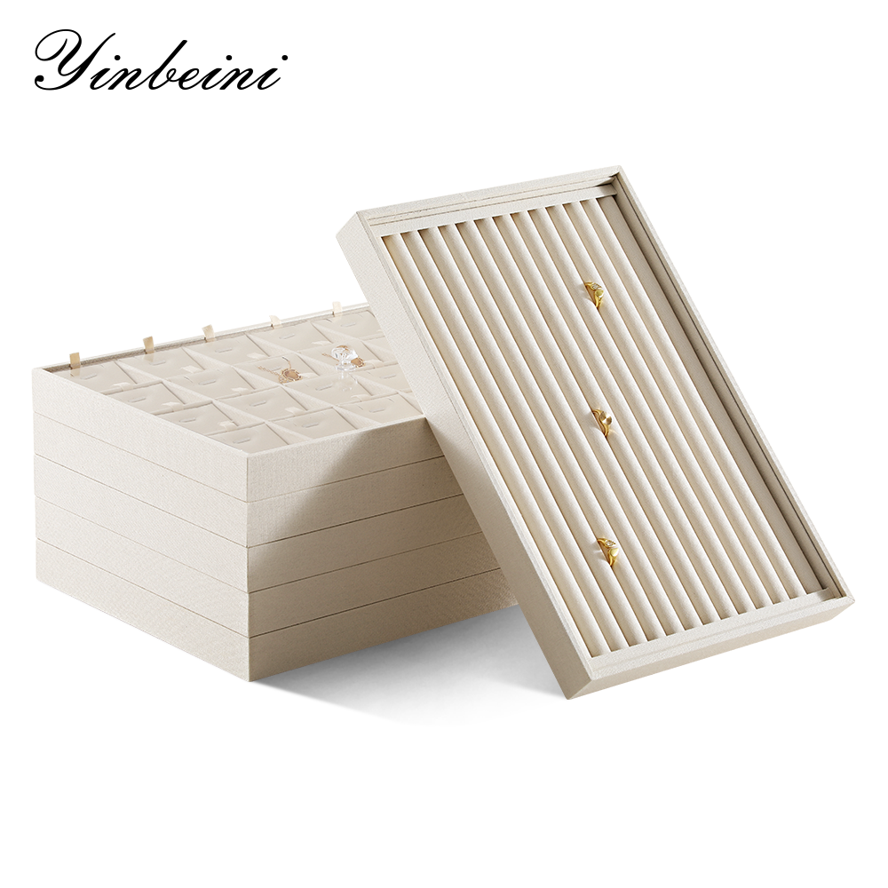 Yinbeini Linen Jewelry Showcase Tray Non Tarnish Surface for Gold Silver Gem Jewelry Perfect for Daily Collection Arrangement P062