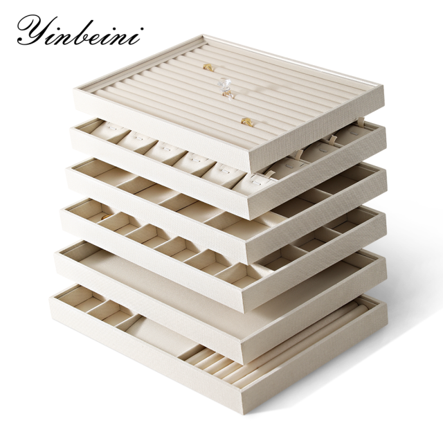 Yinbeini Linen Jewelry Showcase Tray Non Tarnish Surface for Gold Silver Gem Jewelry Perfect for Daily Collection Arrangement P062