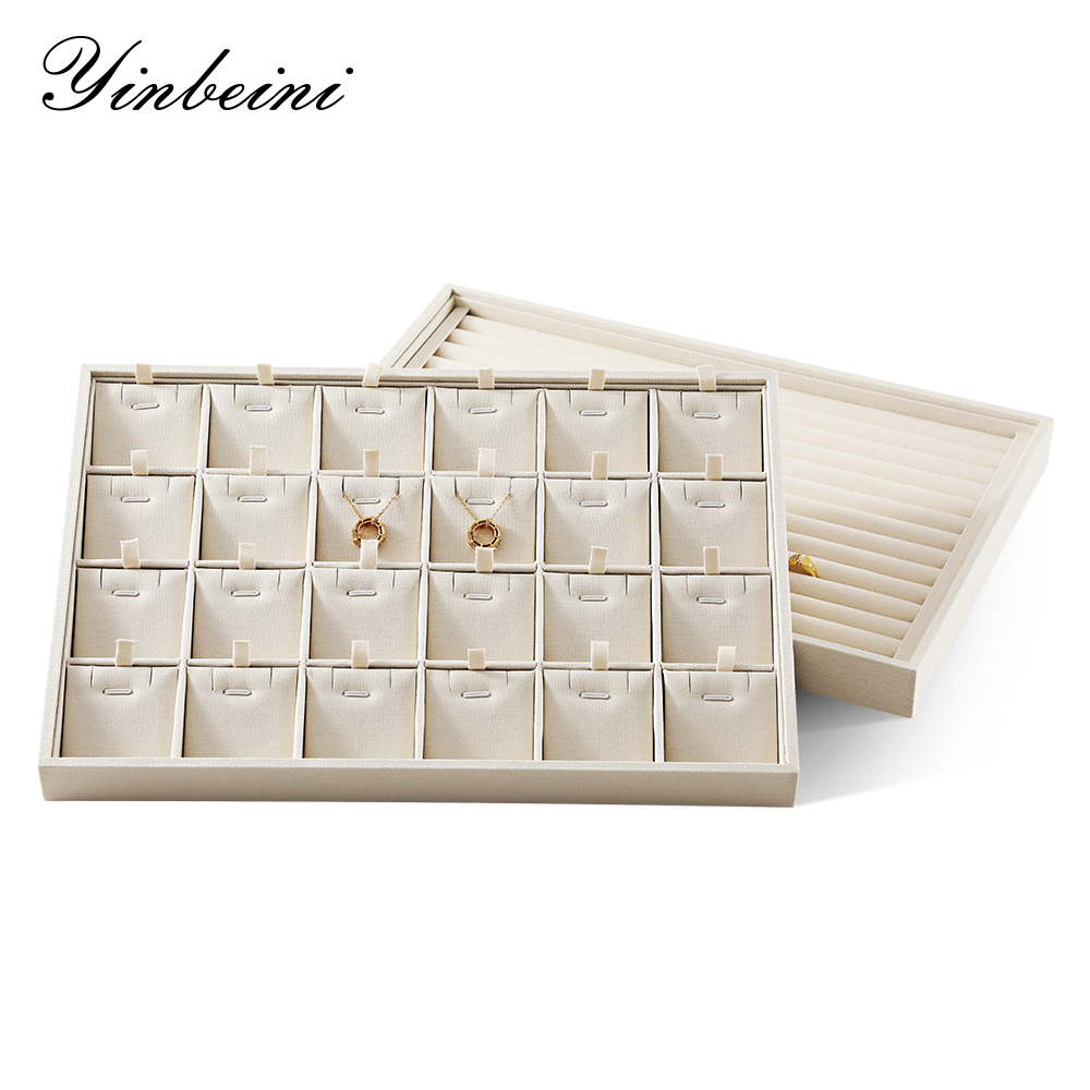 Yinbeini Linen Jewelry Showcase Tray Non Tarnish Surface for Gold Silver Gem Jewelry Perfect for Daily Collection Arrangement P062