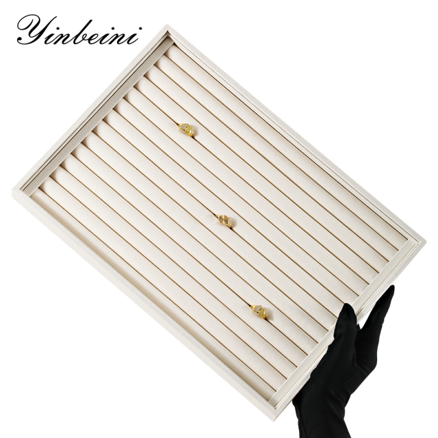 Yinbeini Linen Jewelry Showcase Tray Non Tarnish Surface for Gold Silver Gem Jewelry Perfect for Daily Collection Arrangement P062