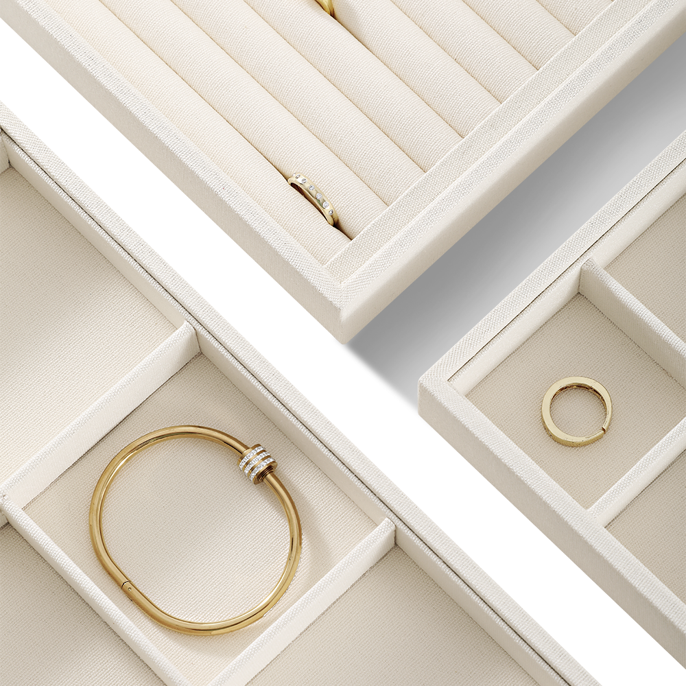 Yinbeini Linen Jewelry Showcase Tray Non Tarnish Surface for Gold Silver Gem Jewelry Perfect for Daily Collection Arrangement P062