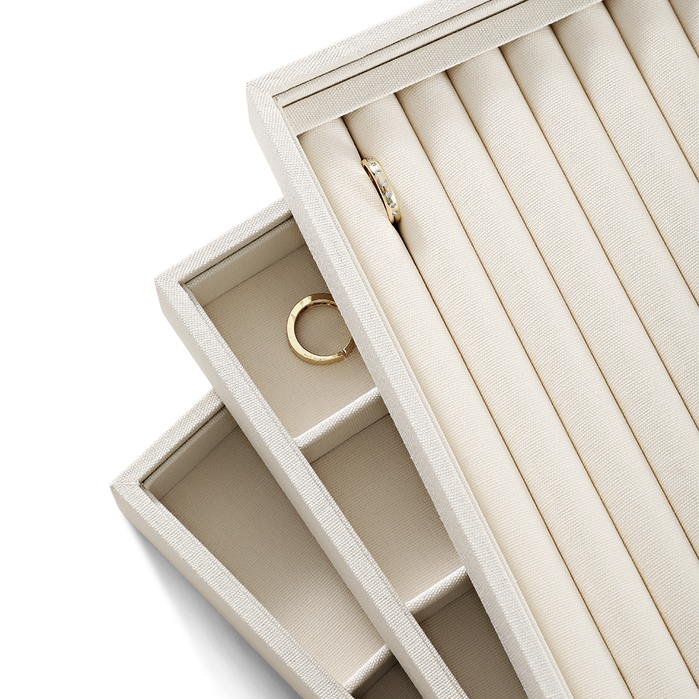 Yinbeini Linen Jewelry Showcase Tray Non Tarnish Surface for Gold Silver Gem Jewelry Perfect for Daily Collection Arrangement P062