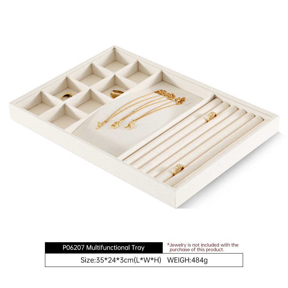 Yinbeini Linen Jewelry Showcase Tray Non Tarnish Surface for Gold Silver Gem Jewelry Perfect for Daily Collection Arrangement P062