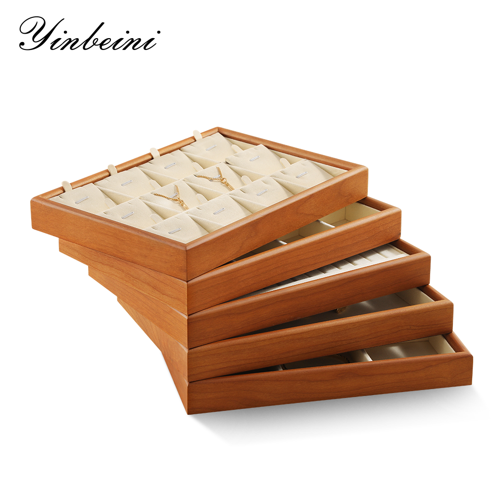 Yinbeini Wooden Stackable Ring Earring Bracelet Necklace Display Tray Jewelry Storage Drawer Insert Organizer Holder Tray P067
