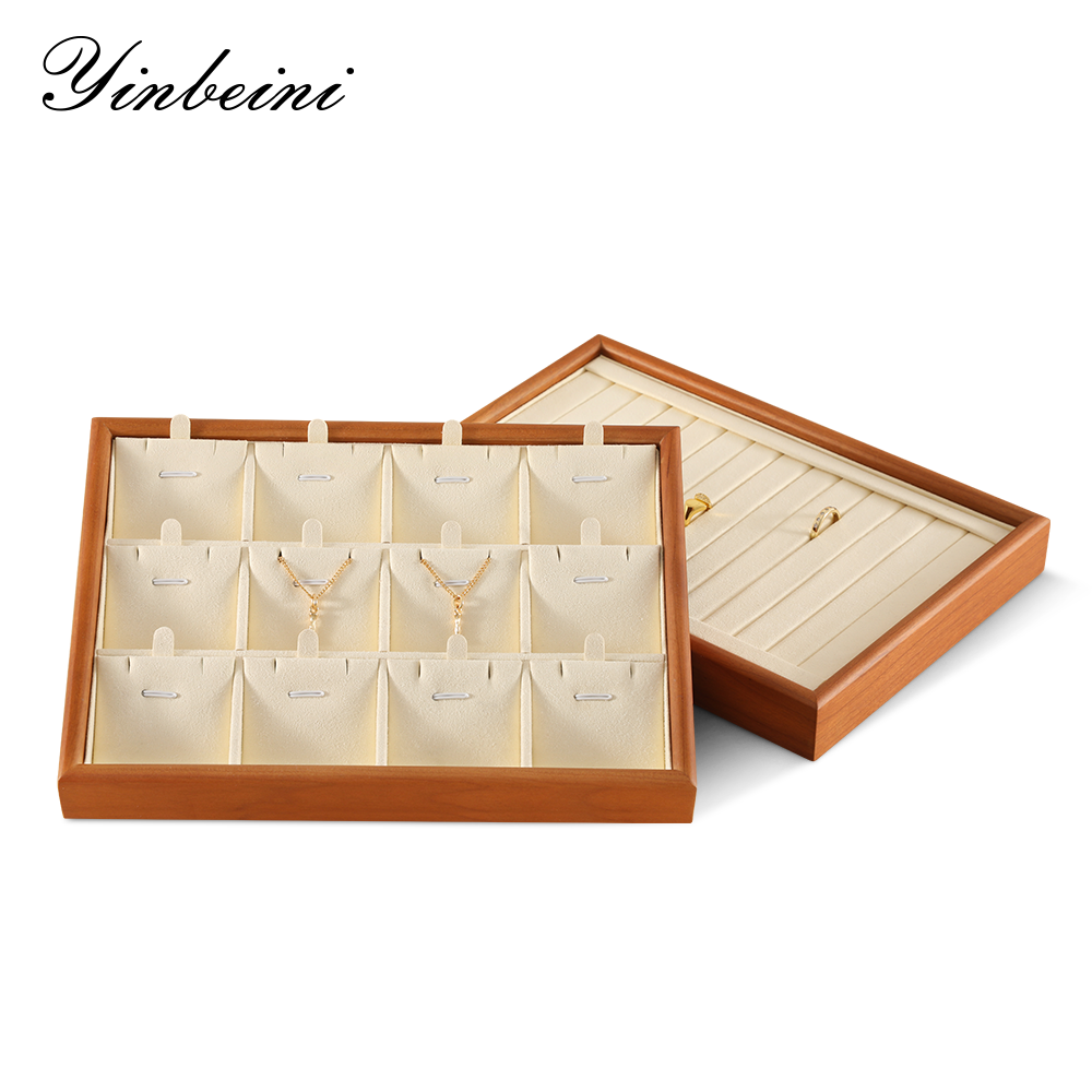 Yinbeini Wooden Stackable Ring Earring Bracelet Necklace Display Tray Jewelry Storage Drawer Insert Organizer Holder Tray P067