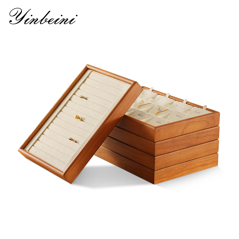 Yinbeini Wooden Stackable Ring Earring Bracelet Necklace Display Tray Jewelry Storage Drawer Insert Organizer Holder Tray P067
