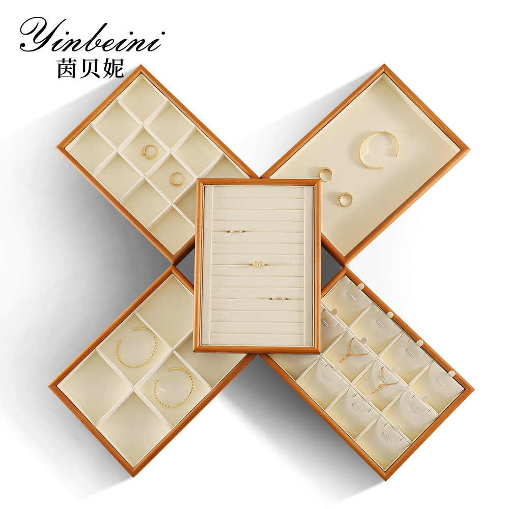 Yinbeini Wooden Stackable Ring Earring Bracelet Necklace Display Tray Jewelry Storage Drawer Insert Organizer Holder Tray P067