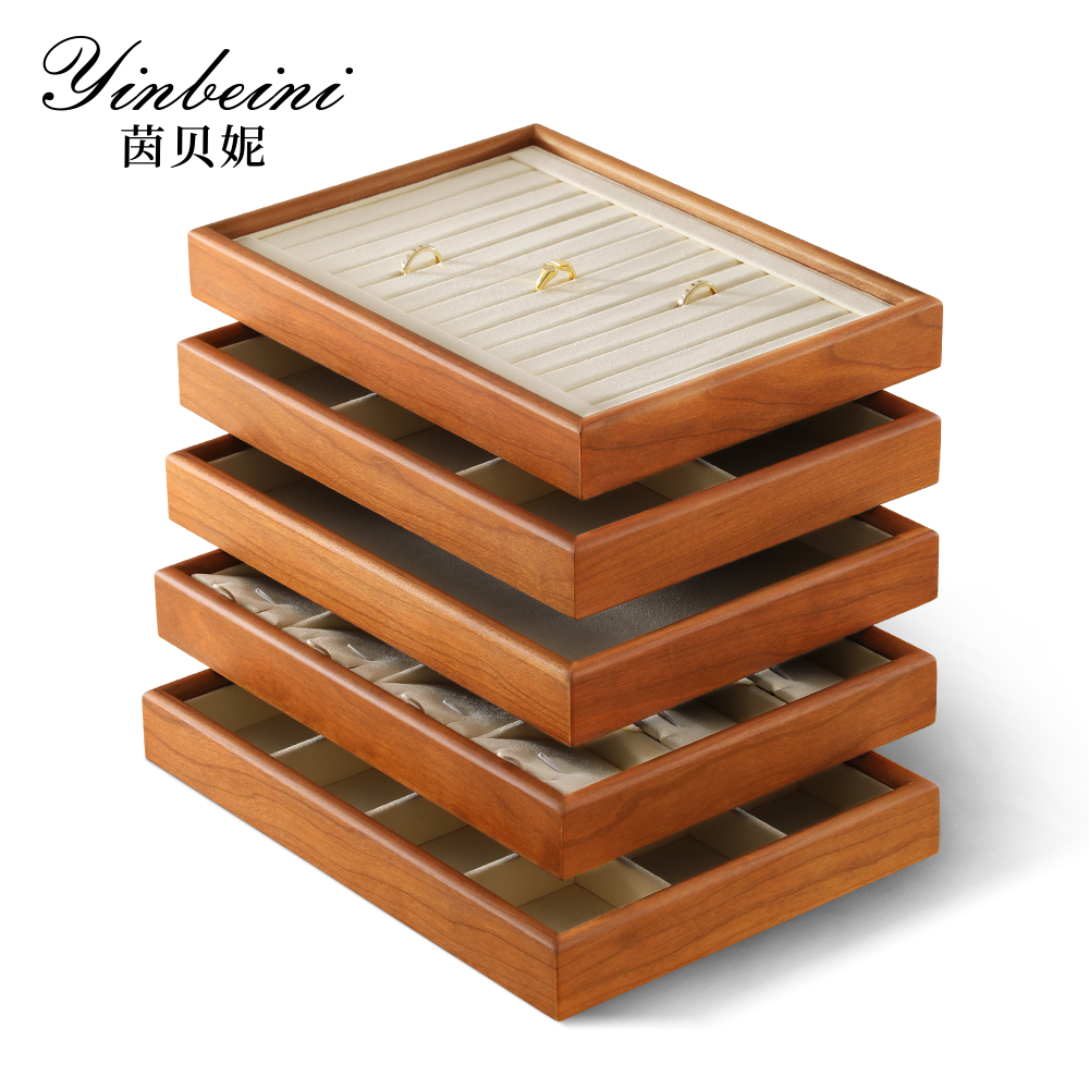 Yinbeini Wooden Stackable Ring Earring Bracelet Necklace Display Tray Jewelry Storage Drawer Insert Organizer Holder Tray P067