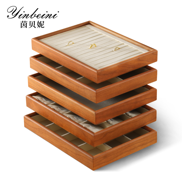 Yinbeini Wooden Stackable Ring Earring Bracelet Necklace Display Tray Jewelry Storage Drawer Insert Organizer Holder Tray P067