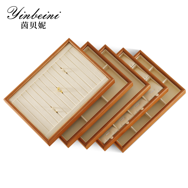 Yinbeini Wooden Stackable Ring Earring Bracelet Necklace Display Tray Jewelry Storage Drawer Insert Organizer Holder Tray P067