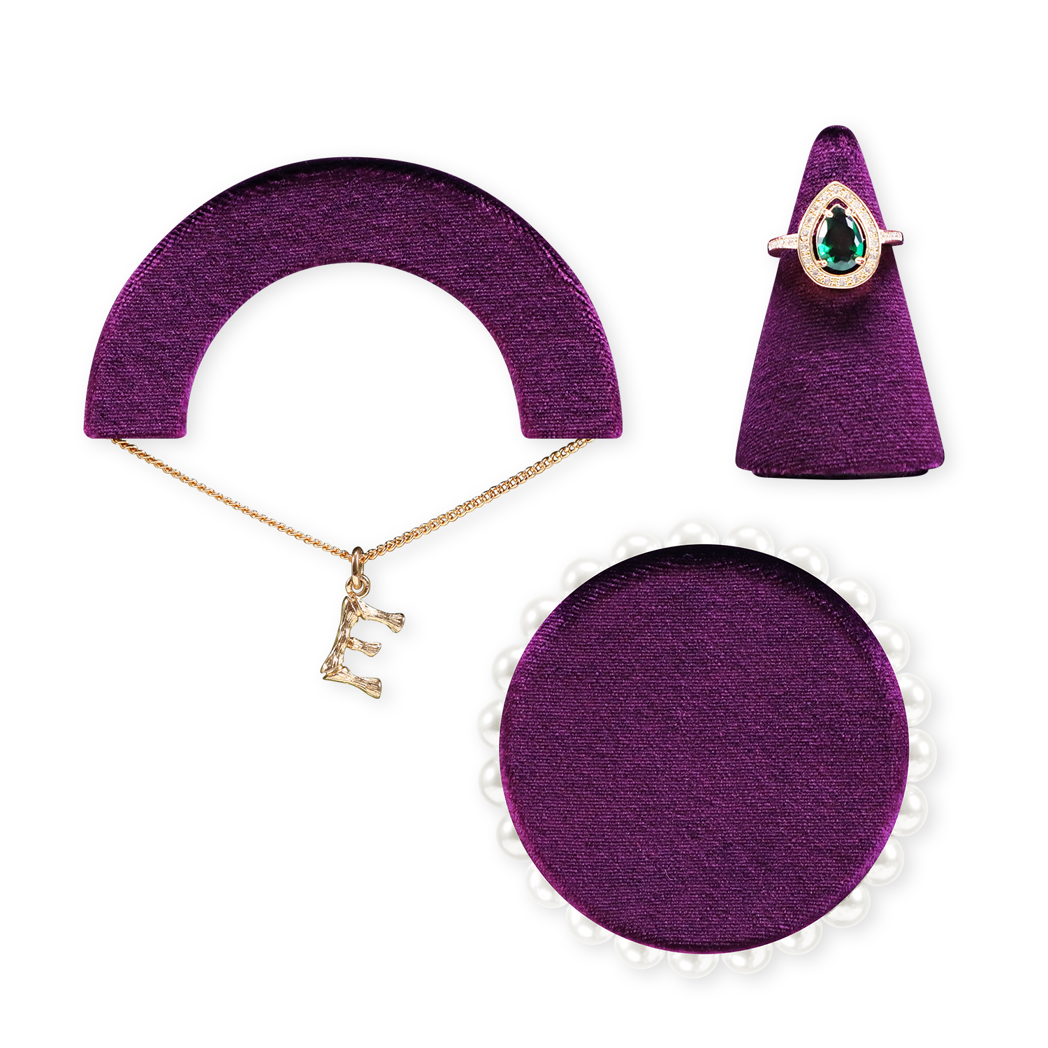Yinbeini Luxury Purple Velvet Jewelry Display Stand Set for Rings Earrings Necklaces Perfect for Retail Boutiques Bridal Shops and Vanity Storage TB058