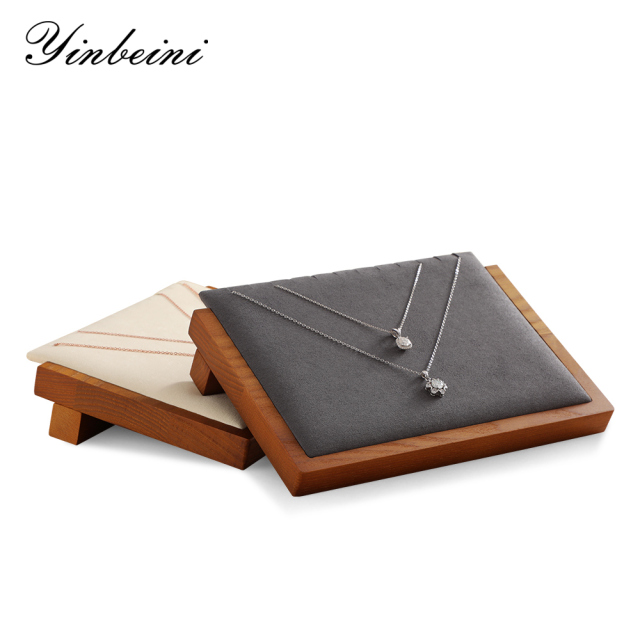 Yinbeini solid wooden Inclined jewelry display rack jewelry rack necklace pendant earrings storage stall counter display props inclined 12-bit grooving board