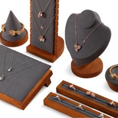 Yinbeini solid wooden Inclined jewelry display rack jewelry rack necklace pendant earrings storage stall counter display props inclined 12-bit grooving board