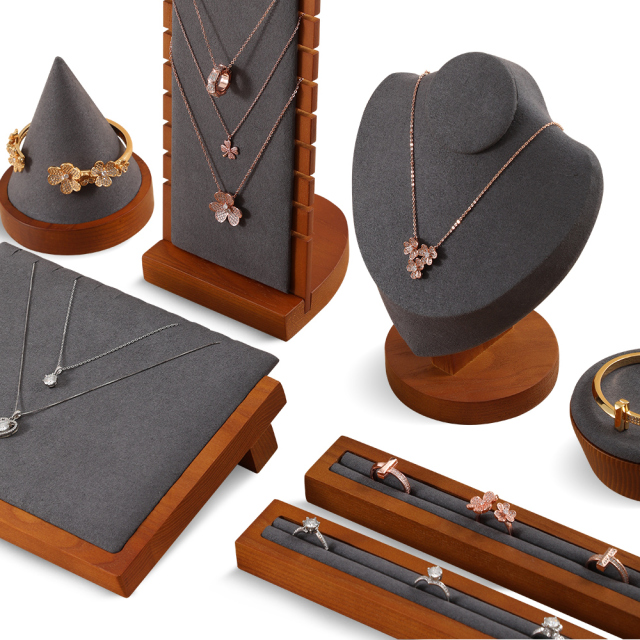 Yinbeini solid wooden Inclined jewelry display rack jewelry rack necklace pendant earrings storage stall counter display props inclined 12-bit grooving board