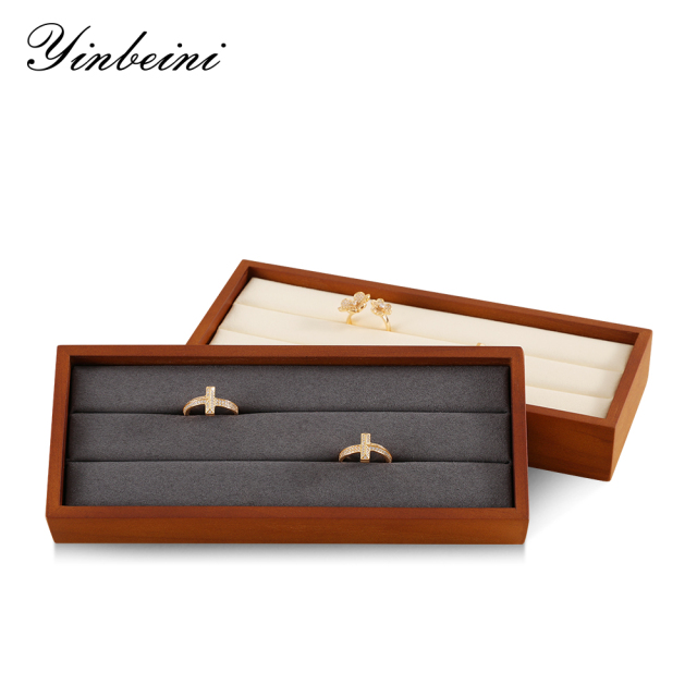 Yinbeini Solid Wooden Ring Display Tray Ring Storage Stand with Microfiber Rings Organizer jeweler counter jewelry counter