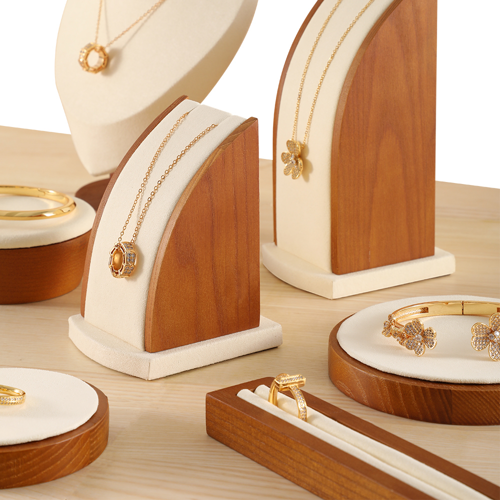 Yinbeini Solid Wooden Ring Display Tray Ring Storage Stand with Microfiber Rings Organizer jeweler counter jewelry counter