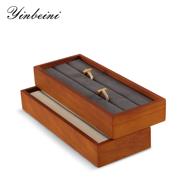 Yinbeini Solid Wooden Ring Display Tray Ring Storage Stand with Microfiber Rings Organizer jeweler counter jewelry counter